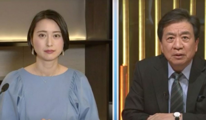 일본 TBS ‘뉴스23’ 오가와 아야카(왼쪽), 호시 히로시 앵커.