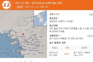 파주 남서쪽서 규모 2.2 지진