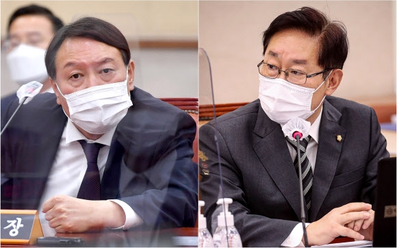  박범계 신임 법무부 장관 내정자와 윤석열 검찰총장