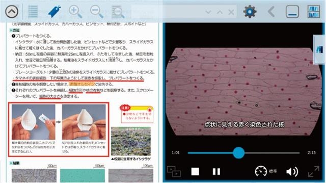 일본의 고등학교에서 사용되고 있는 민간 출판사의 디지털 교과서. 도쿄서적 제공