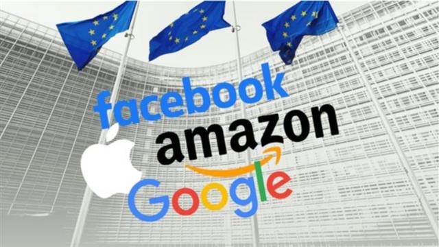 유럽연합(EU)이 구글과 페이스북, 아마존, 애플 같은 미 정보기술(IT) 기업들을 견제하기 위해 지난해 말 ‘디지털 시장법안’을 마련했을 때 영국의 파이낸셜타임스(FT)의 보도 그래픽.