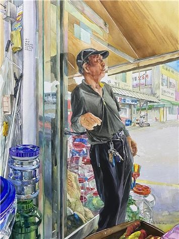 지미성, 담배 한 모금, 72.7×53cm, watercolor on paper, 2020년