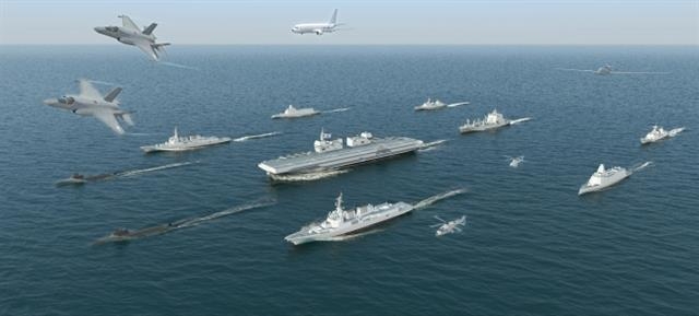한국형 항모가 포함된 항모전단 상상도. 해군 제공