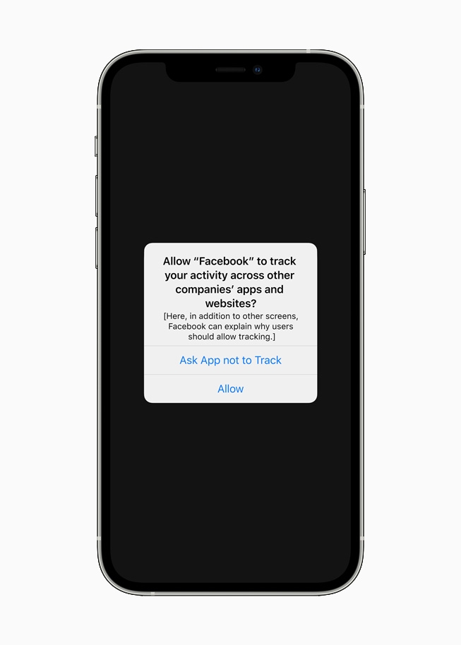 페이스북에 ‘앱 추적 금지 기능’이 적용됐을 때를 가정한 예시 화면 애플 제공