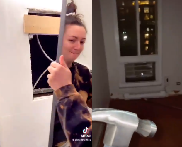 미국 뉴욕의 한 아파트에서 욕실 거울을 뜯어보니 벽 뒤로 숨겨진 공간이 발견됐다. 사만다 하트쇠 SNS 캡처.