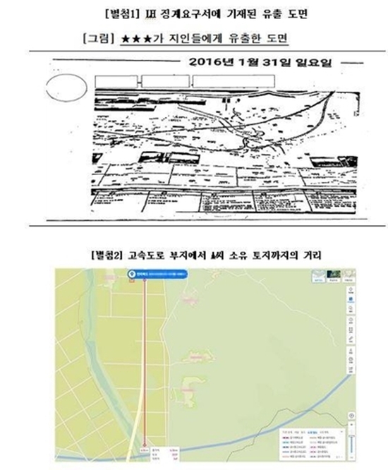 한국도로공사의 징계요구서에 기재된 유출 도면.  김은혜 의원실 제공