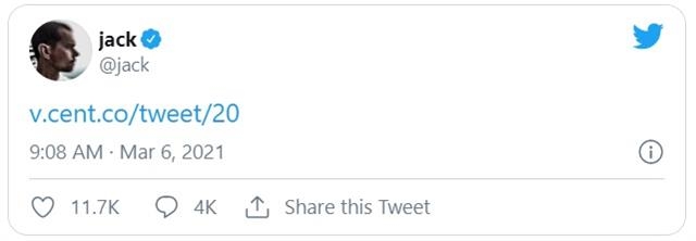 잭 도시 트위터 CEO가 지난 2006년 트위터 서비스를 준비하기 전에 올린 첫 트윗. 도시는 이 트윗을 경매에 내놨고 10일(현지시간) 현재 250만 달러에 사겠다는 기업가가 나타났다.
