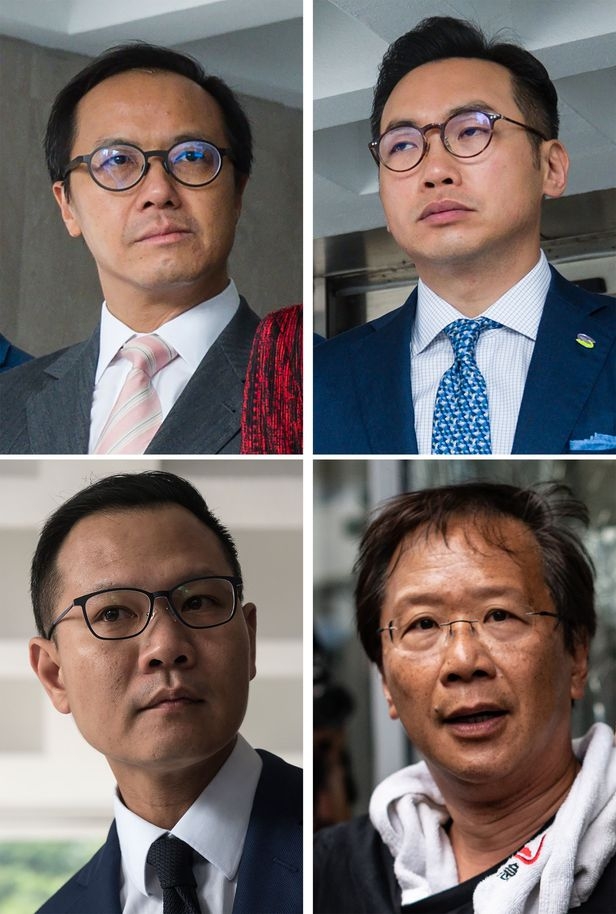 홍콩 독립을 지지하거나 외국에 홍콩 정부를 제재해 달라고 호소했다는 이유로 의원직을 박탈당한 홍콩 입법회 의원들. 왼쪽 위부터 시계 방향으로 케네스 렁, 앨빈 융, 궉카키, 데니스 궉. AFP 연합뉴스