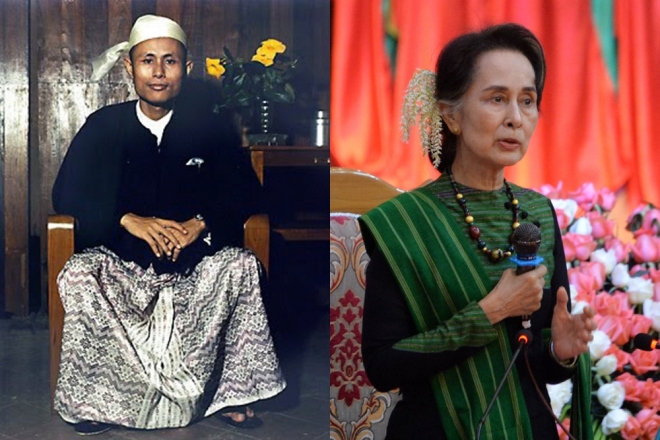 미얀마 국부로 추앙받는 아웅산 장군과 그의 딸 아웅산 수치 국가고문.  AFP 연합뉴스