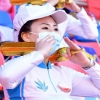 [포토] 마스크 쓴 응원단… 북한 태양절 경축 체육대회