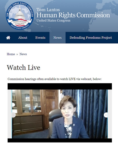 미 의회의 초당적 기구인 톰 랜토스 인권위원회가 15일 밤(한국시간) 한국의 대북전단금지법(남북관계발전법 개정안)에 대한 청문회를 화상으로 열고 있다. 2021.4.15 톰 랜토스 인권위 홈페이지 캡처