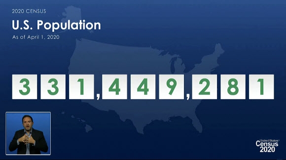 미국 인구조사국에서 지난해 인구 수를 보여준 이미지 화면. AP