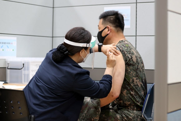 코로나19 백신접종 받는 육군 수도군단 장병