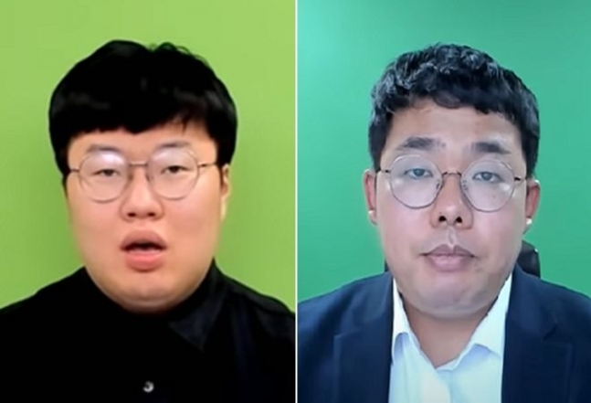유튜브 영상을 통해 ‘유관순 열사 비하’에 대해 사과하는 BJ봉준(왼쪽)과 오메킴. 유튜브