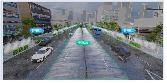 서울 중랑구가 서울시 최초 스마트 물순환도시로 조성되는 가운데 망우로 양측에 설치되는 쿨링포그 개념도. 중랑구 제공
