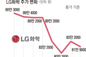 배터리 떼낸 LG화학 대장주 자리 ‘흔들’