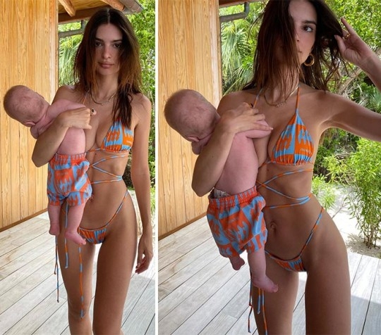 모델 겸 배우 에밀리 라타이코프스키가 목도 제대로 못 가누는 아기와 함께 위험천만한 사진을 올려 논란에 휩싸였다. 에밀리 라타이코프스키 SNS 캡처