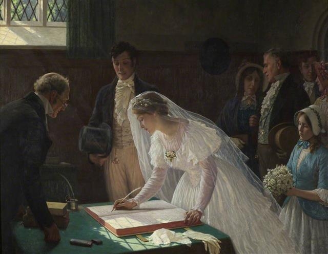 에드먼드 라이턴 ‘결혼 등록’, 1920년 (91.4×118.5㎝, 브리스톨 시립 미술관, 영국 브리스톨)