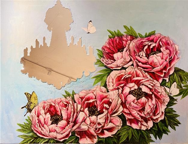 행복을 주는 그림_화접도, 캔버스에 혼합재료, 145.5x112.1cm,2021