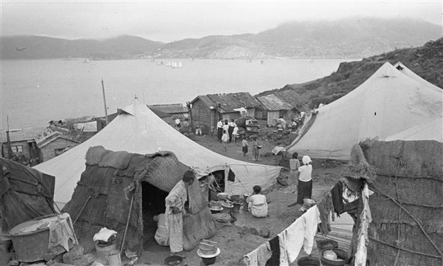 국립민속박물관 특별전 ‘부산, 바다와 뭍의 나들목’에선 부산의 다양한 역사와 문화를 한자리에서 만날 수 있다. 1951년 부산 피란촌을 촬영한 임응식 작가의 사진. 국립민속박물관 제공