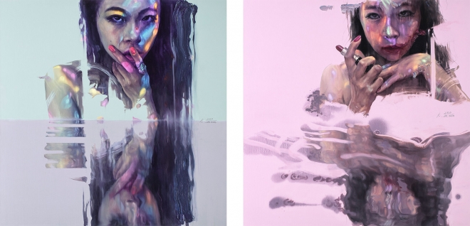 (좌) 김진남, 호기심1, 91cm x 91cm, oil on canvas, 2020 (우) 김진남, 호기심2, 91cm x 91cm, oil on canvas, 2020