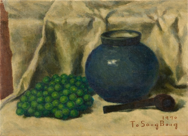 도상봉, ‘포도, 항아리가 있는 정물’, 1970, 캔버스에 유채, 24.4×33.5cm, 국립현대미술관 이건희컬렉션