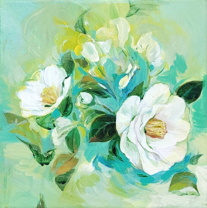 최진영, White Camellia 1, 24cm x 24cm 캔버스에 아크릴