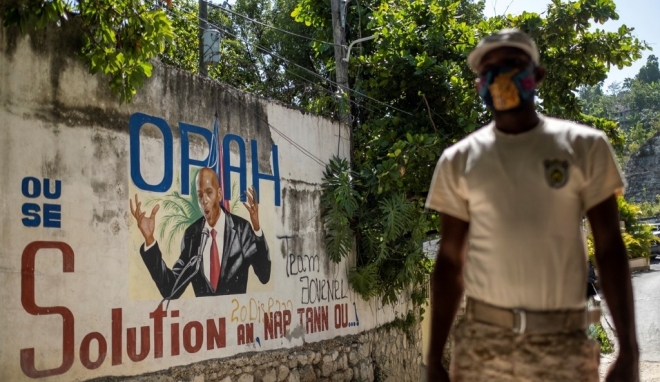 모이즈 아이티 대통령 벽화가 그려진 사저 입구. 로이터 연합뉴스