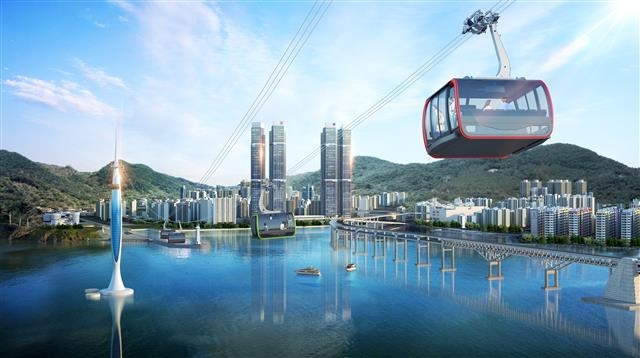 해상에서 바라본 케이블카 조감도. 부산 블루코스트 제공