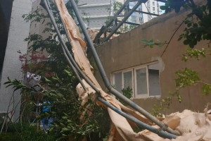 부산서 건물 철거 중 안전펜스 붕괴…아파트 놀이터 외벽 덮쳐