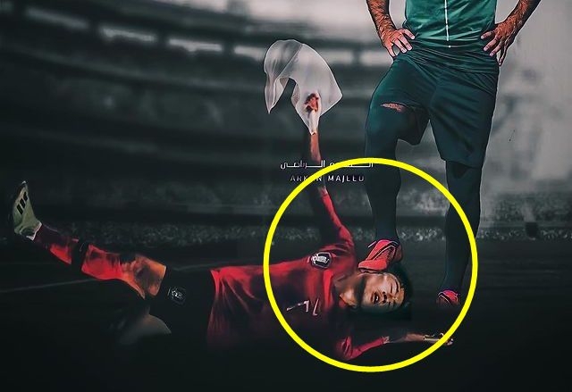누워있는 손흥민을 이라크 선수가 밟고 있는 합성 사진. 에어포스뉴스31 인스타그램 