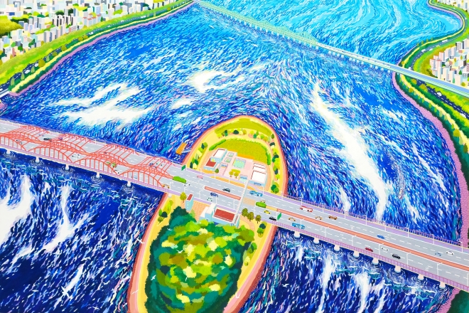 조은혜, 노들섬, 131x194cm, 장지에 채색, 2021