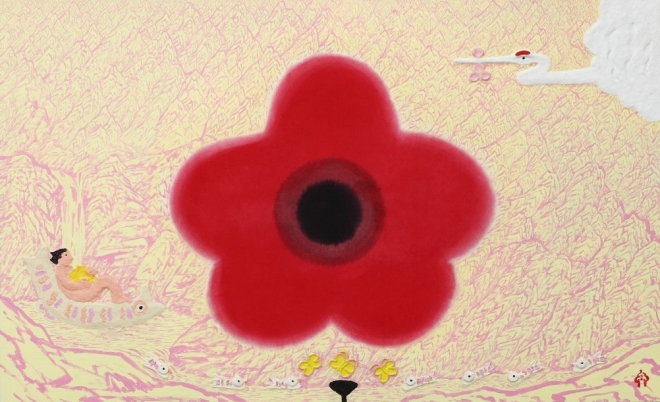 김병종  화홍산수, 45.5×53cm, 혼합재료에 먹과 채색, 2019