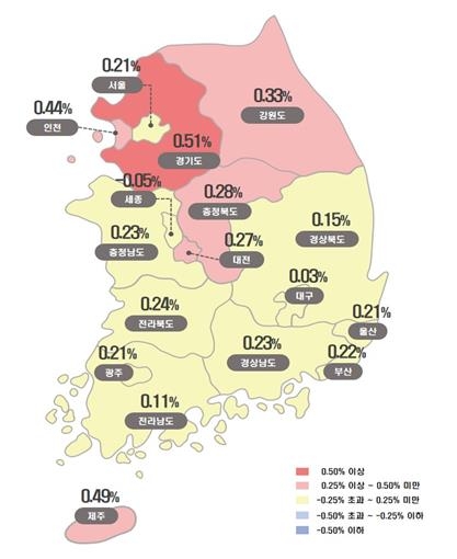 시도별 아파트 매매가격지수 변동률. 한국부동산원 제공