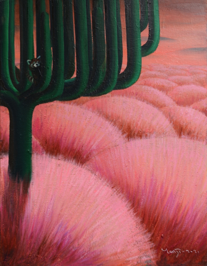이예지, Red panda and cactus, 53cmx41cm, 2021