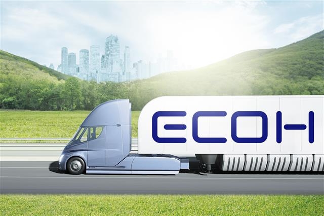 현대글로비스의 친환경 브랜드 ‘에코’(ECOH)의 수소 운반 트럭 이미지.  현대글로비스 제공