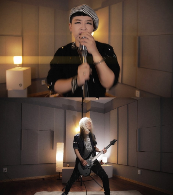 가수 리아와 록밴드 크래쉬의 협주 모습