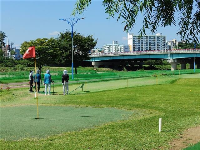 14일 울산지역의 한 파크골프장에서 시민들이 파크골프를 즐기고 있다.