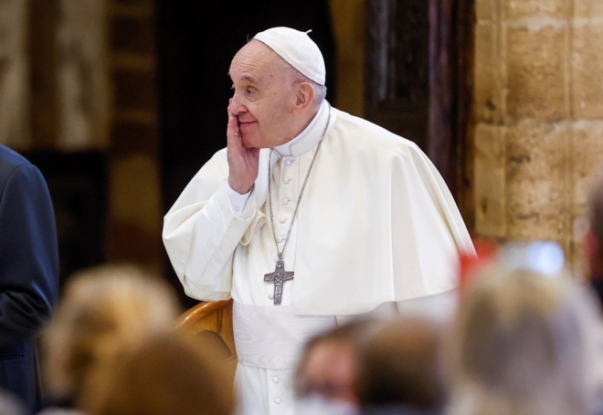 바티칸 행사에 참석한 프란치스코 교황. AP 연합뉴스