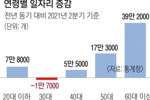 60대 일자리 39만개 늘 때 30대 1만 7000개 줄었다