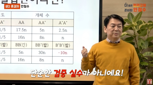 안철수 국민의당 대선 후보가 김근태 국민의당 청년위원회 위원장과 한정민 부위원장에게 논란이 된 해당 수능 문항의 풀이를 강의했다. 유튜브 영상 캡처