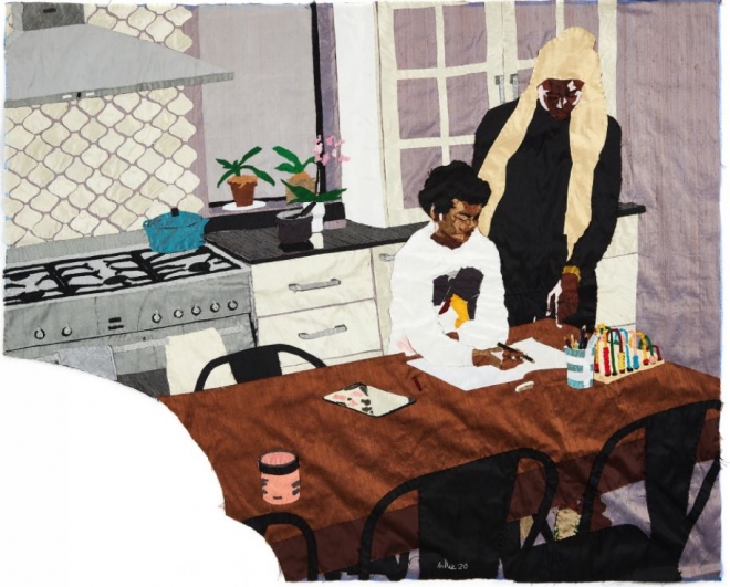 빌리 장게와, ‘Heart of the Home’, 2020, 손바느질 실크 콜라주, 136 x 110 cm. 리만머핀 서울 제공 