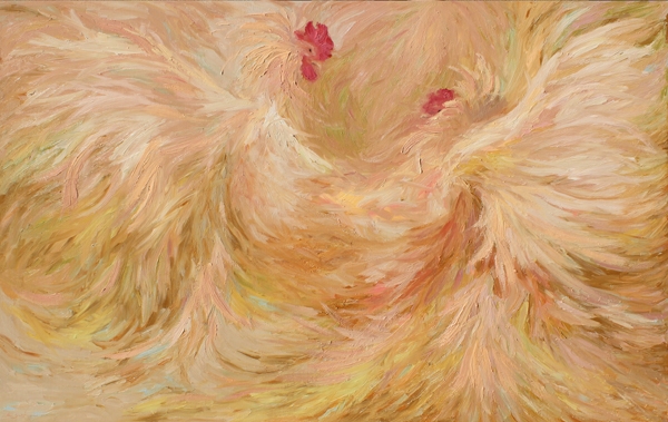 강숙희, 닭-춤을 추다, 202107-1,162x112cm, Oil on canvas