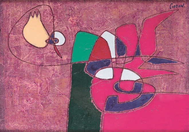 천병근, 우화(寓話) III (Fable III(, 1983, 캔버스에 유채, 24.3x33.4cm. 학고재갤러리 제공