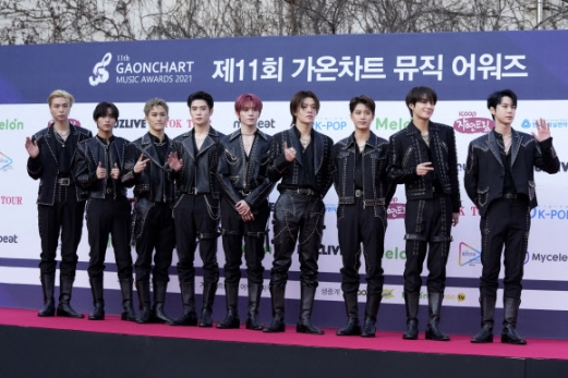 South Korean K-Pop group NCT 127 pose as they arrive to attend Gaon Chart Music Awards in Seoul, South Korea, Thursday, Jan. 27, 2022. AP 연합뉴스