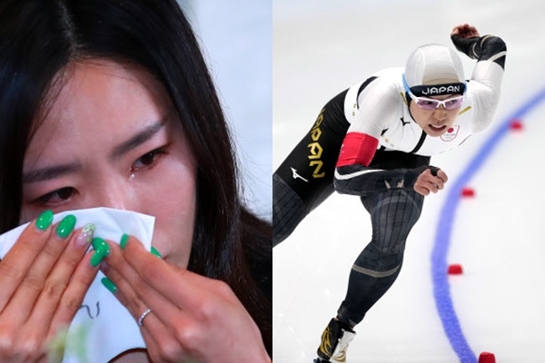 고다이라가 2022 베이징 올림픽 스피드스케이팅 여자 500m에서 38초09로 17위에 그쳤고, 친구이자 경쟁자였던 이상화는 눈물을 흘렸다. 연합뉴스, AP연합뉴스