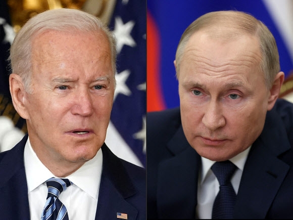 조 바이든(왼쪽) 미국 대통령. 블라디미르 푸틴(오른쪽) 러시아 대통령. AFP 연합뉴스