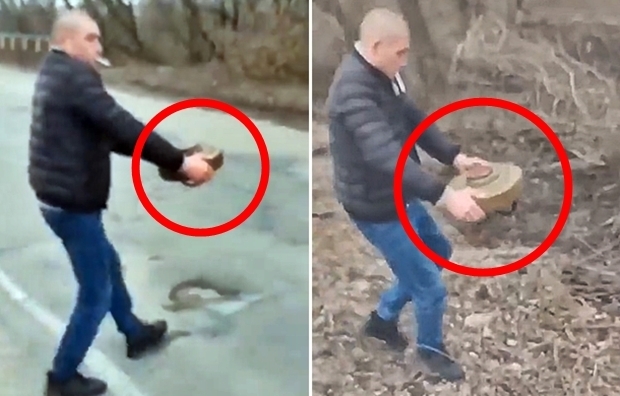 벨라루스 뉴스 채널 ‘넥스타’는 27일 우크라이나 남동부 베르단스크시의 한 남성이 지뢰를 맨손으로 옮겼다며 관련 동영상을 공개했다.