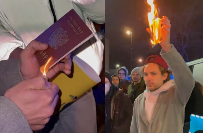 러시아 여권을 불태우는 러시아 청년. 2022.03.01 인스타그램