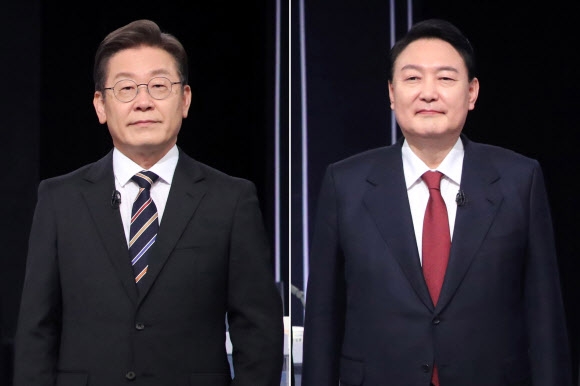 방송토론 참석한 이재명 대선후보와 윤석열 대선후보